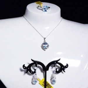 Sky Blue Topaz 3 Pc Set! Necklace, Earrings, Ring